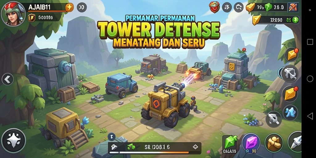 Screenshot AJAIB11 menampilkan aksi menegangkan dalam permainan Tower Defense.