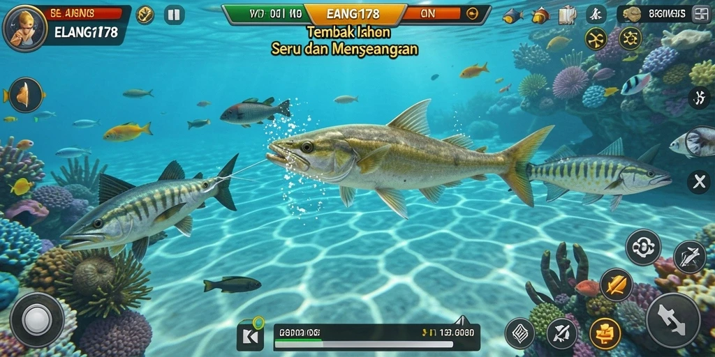 Tampilan gameplay ELANG178 saat menembak ikan dengan efek visual menakjubkan.