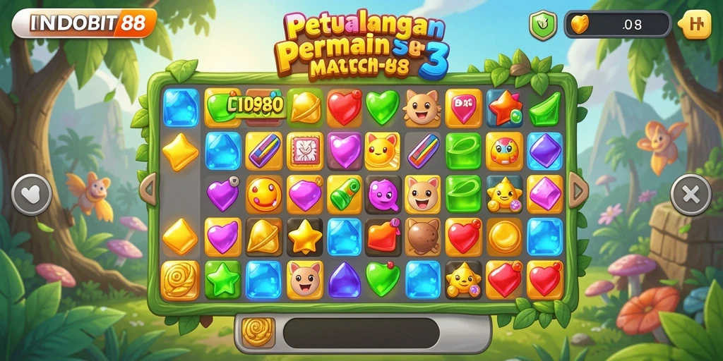 Tampilan menarik gameplay INDOBIT88 dalam genre Match-3.