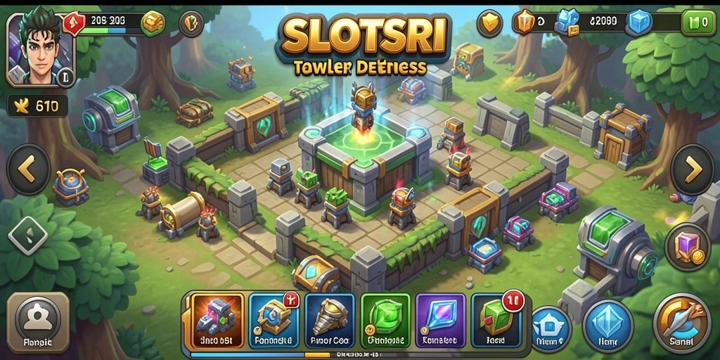 Tampilan gameplay menara menaklukkan musuh di SLOTSRI.