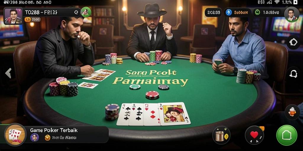 Tampilan screenshot game TO288 menampilkan seru dan mendebarkannya pertandingan Poker.