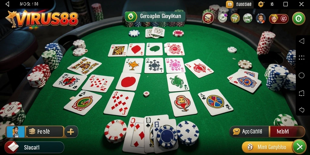 Tampilan seru gameplay Gaple di VIRUS88 yang menarik dan interaktif.
